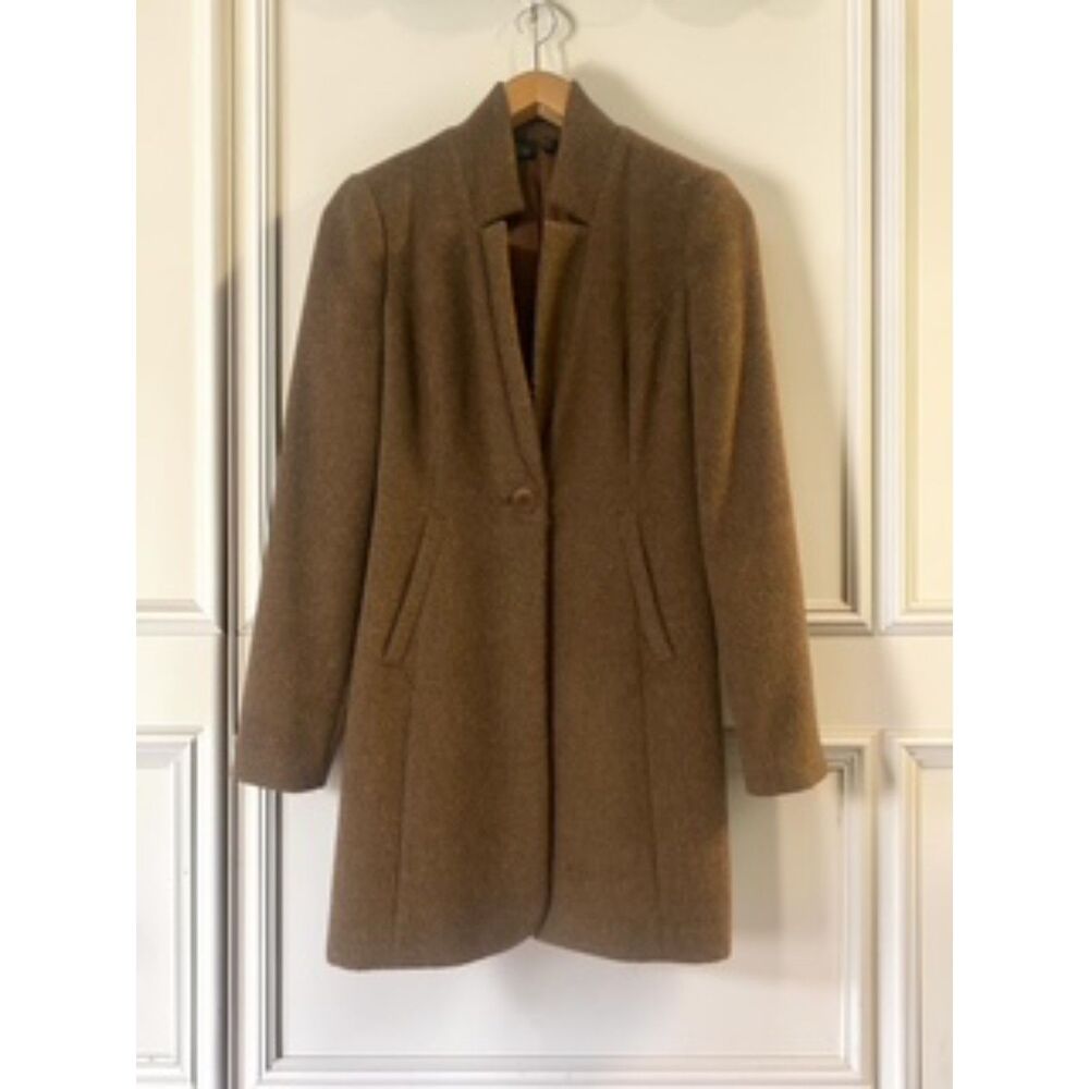 Eileen Fisher The Fisher Project Baby Alpaca Notch Collar Coat Tweed Brown XXS